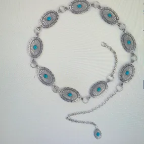 Mixed metal Concho Chain Belt with turquoise stone Concho AZD2BT