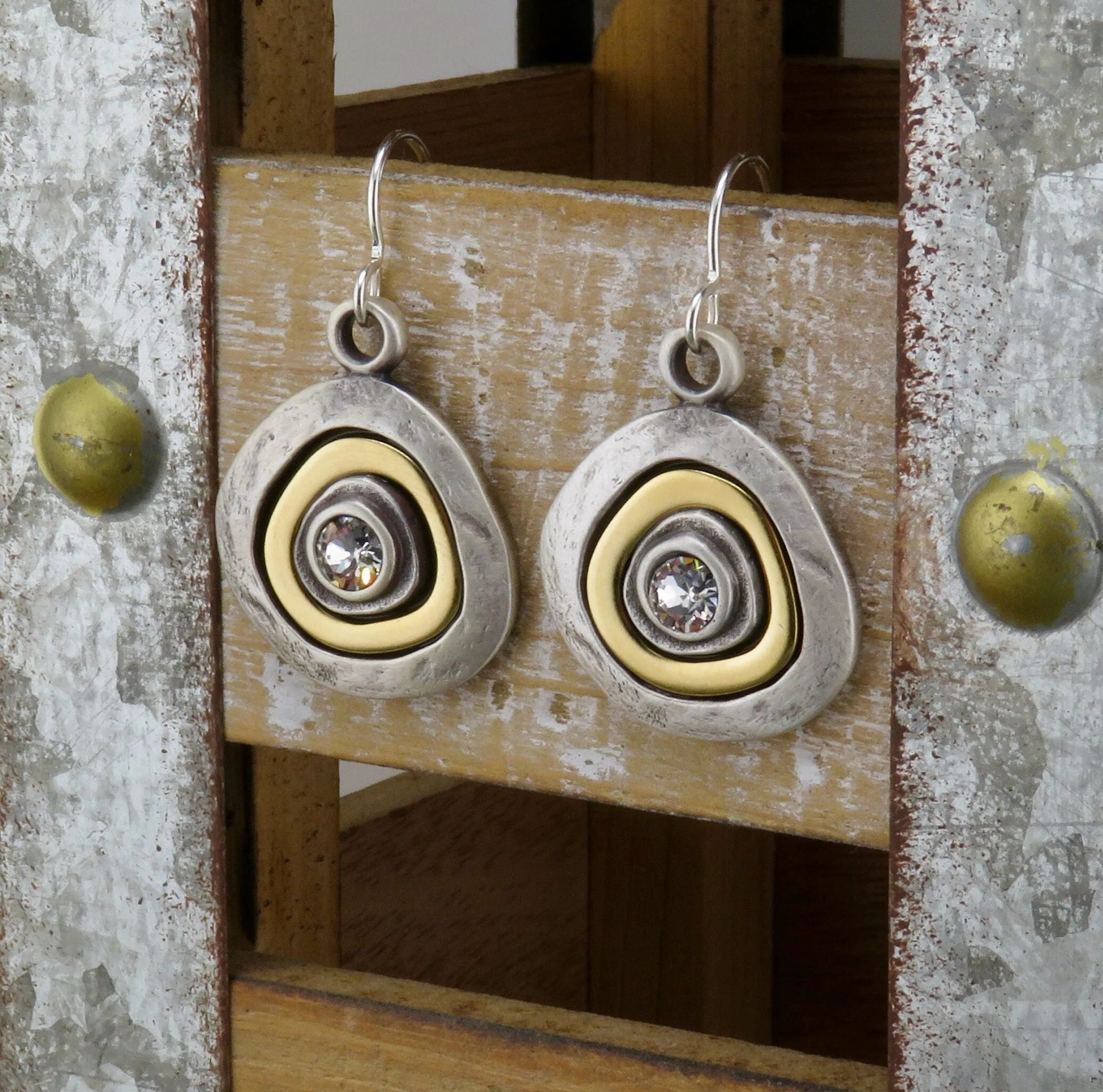 Mixed Metal Silver Medallion Earrings