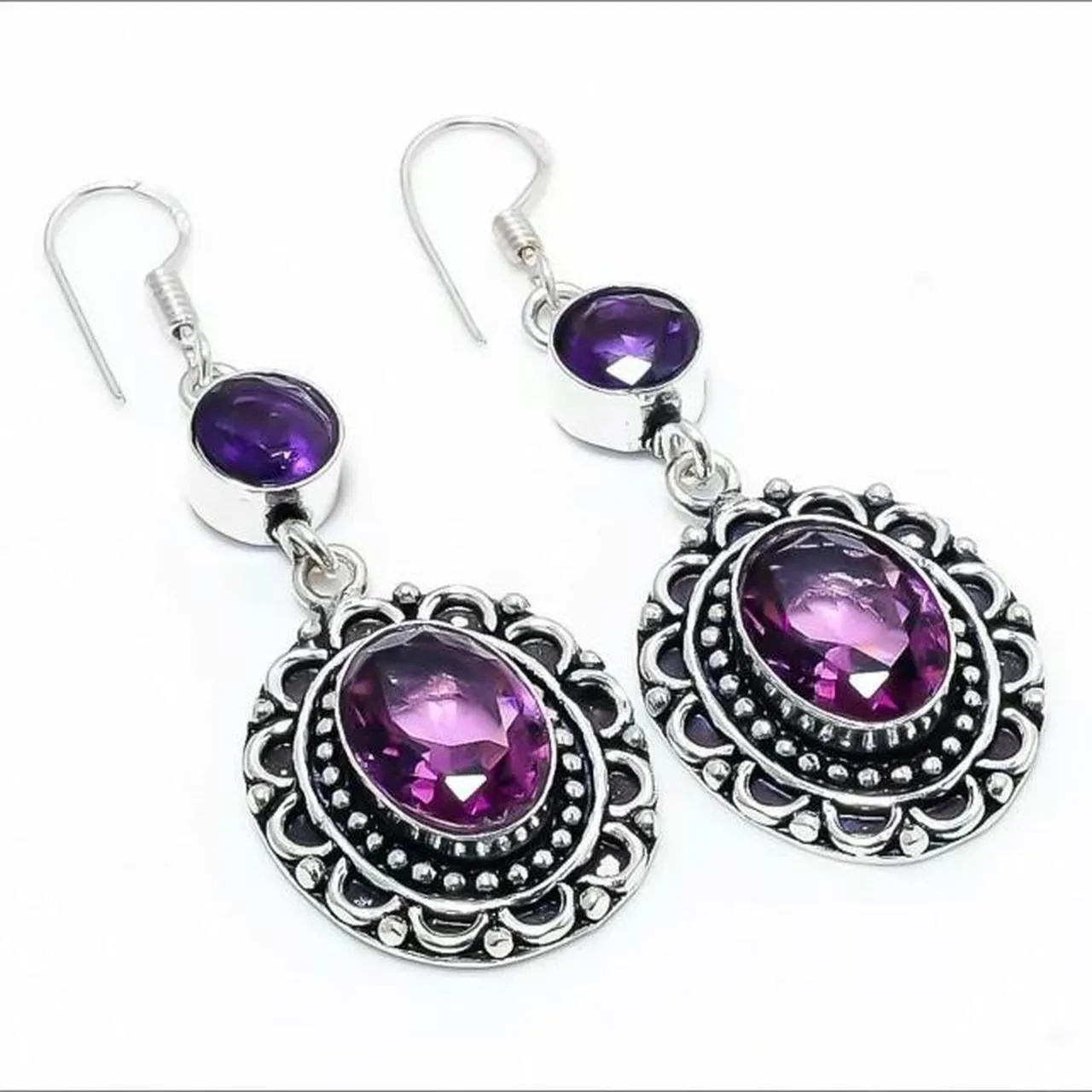 Modern Design Amethyst Gemstone 925 Sterling Silver Jewellery  Drop Earrings Gift for Her