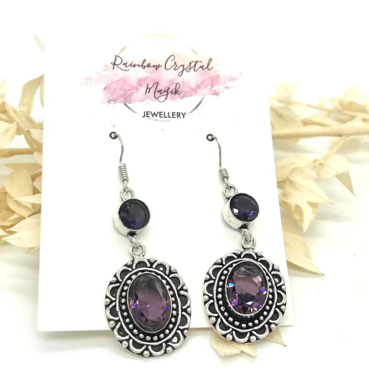 Modern Design Amethyst Gemstone 925 Sterling Silver Jewellery  Drop Earrings Gift for Her