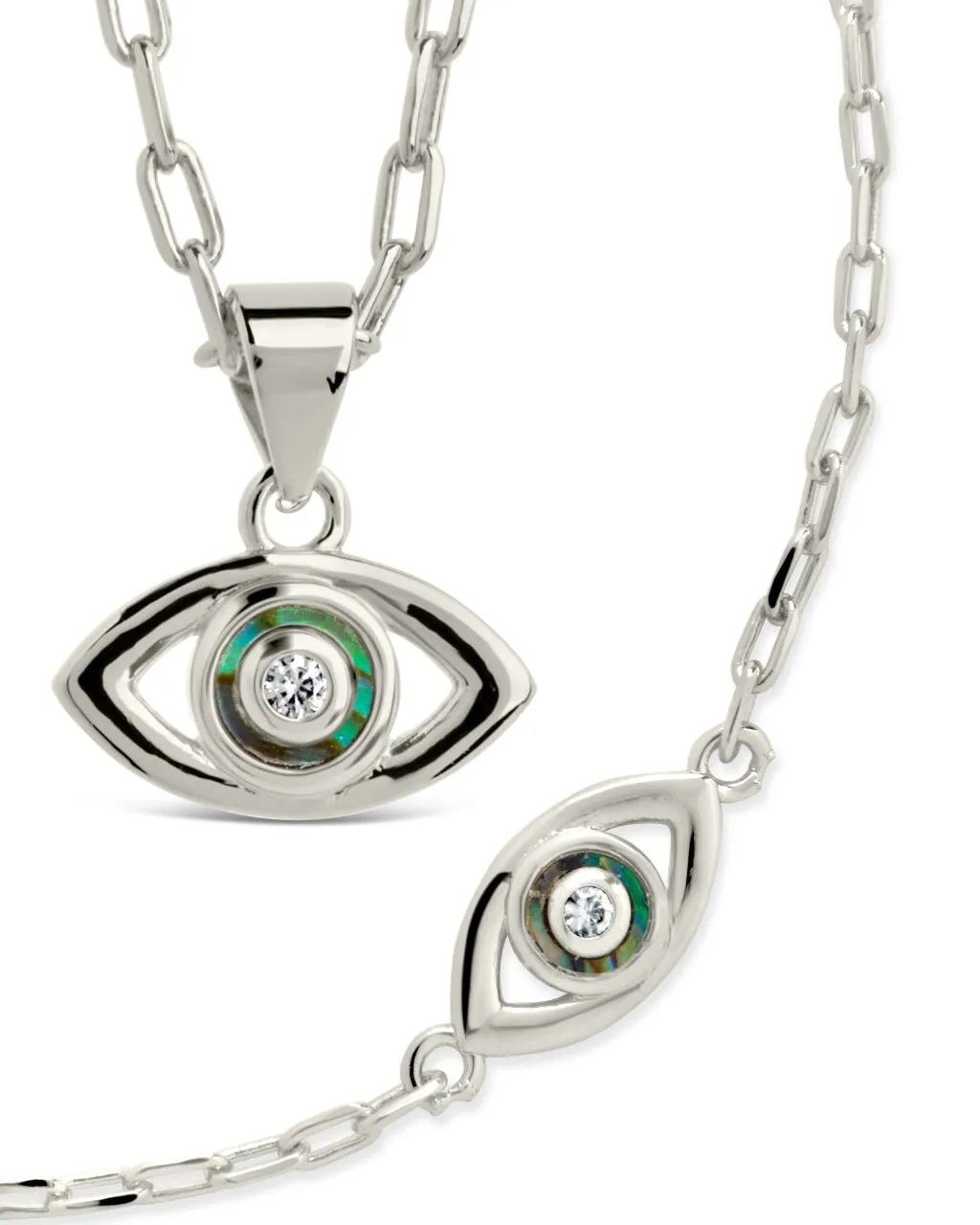 Mother of Pearl & CZ Evil Eye Bracelet and Necklace Set