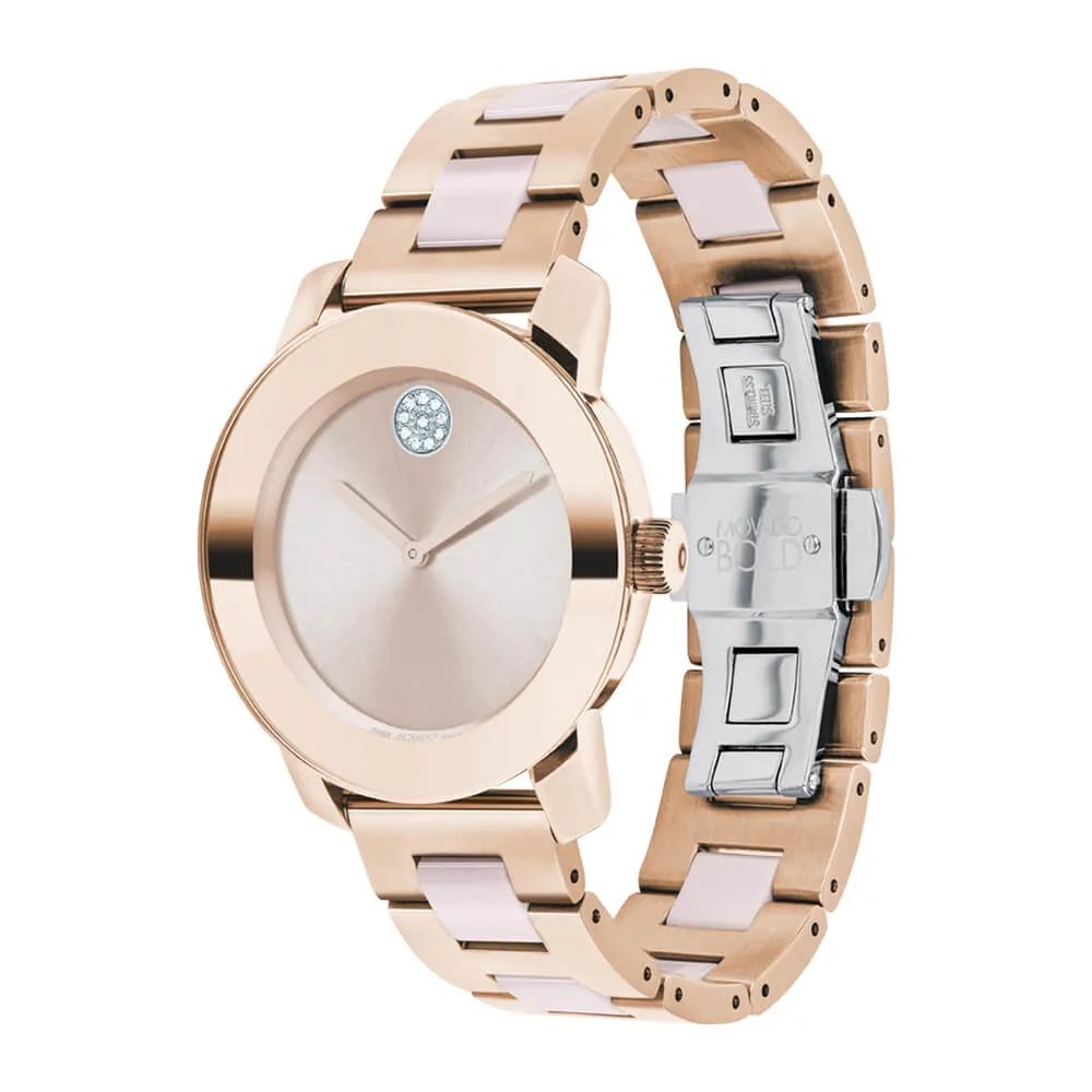 Movado BOLD Ceramic Pale Rose Gold Ion-plated Women's Watch 3600799