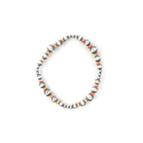 Multi Size Navajo Pearl Stretch Bracelet - Orange Spiny Oyster