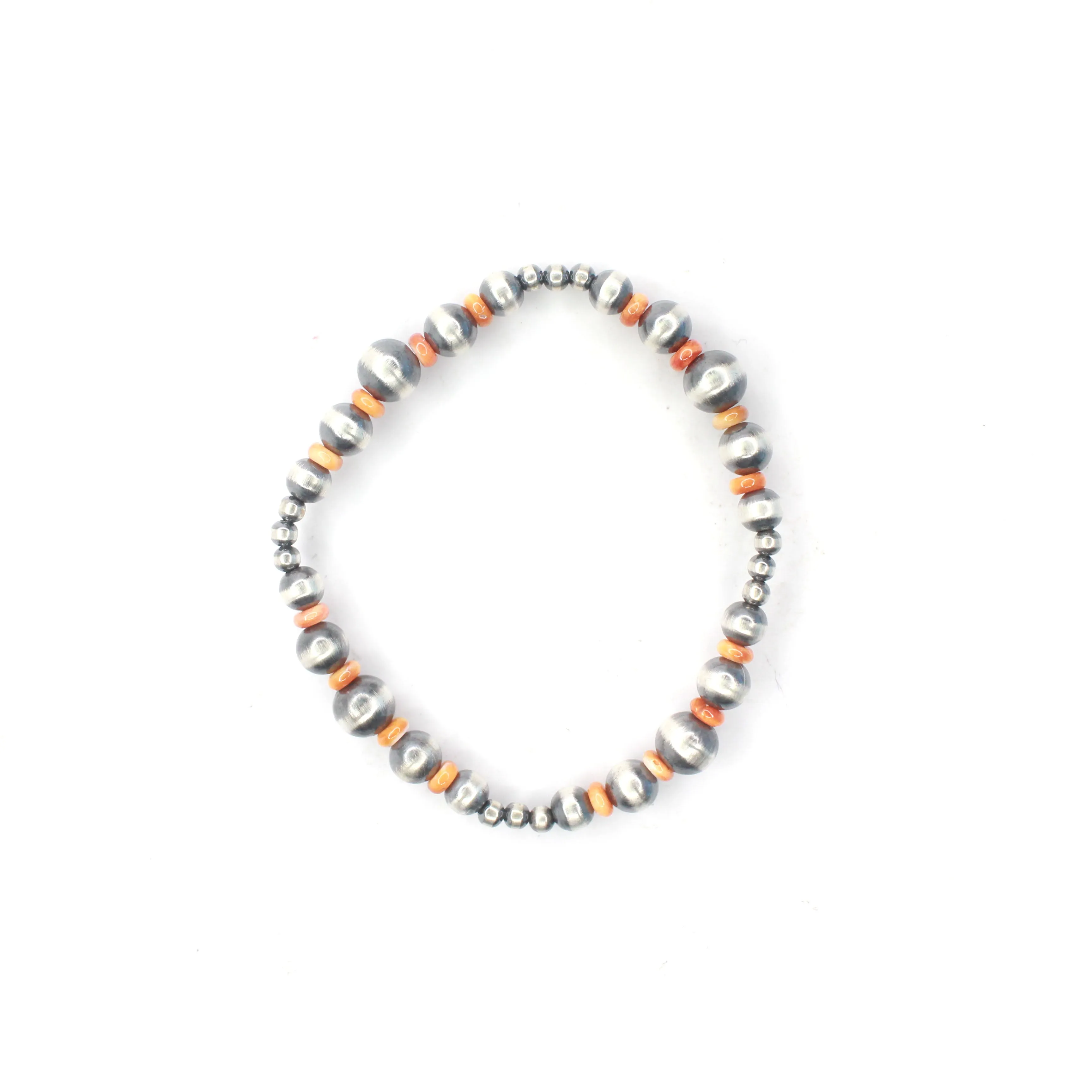 Multi Size Navajo Pearl Stretch Bracelet - Orange Spiny Oyster