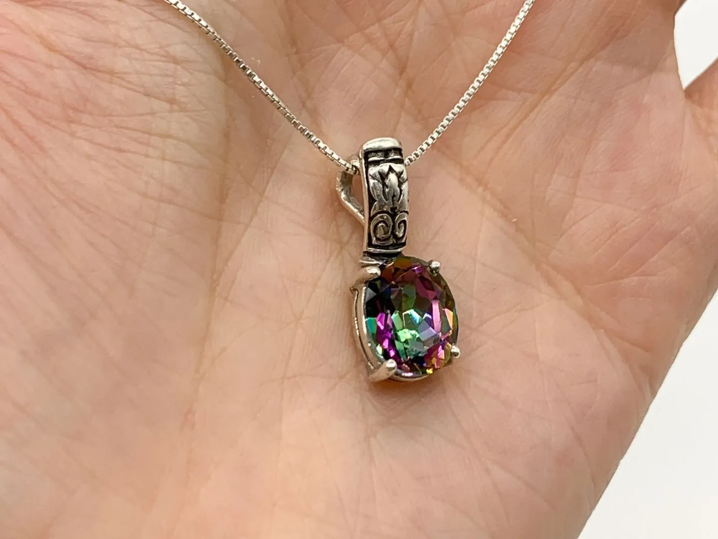 Mystic Topaz Necklace - Natural Mystic Topaz Pendant - Boho  Necklace