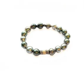 Nathan & Moe Tahitian Pearl Bracelet with 5 Diamond Rondels