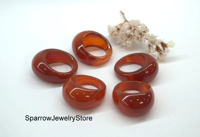 Natural carnelian agate ring band Carved stone ring size 9 10 Solid stackable ring Eastern style boho unisex ring Personalized Gift for her