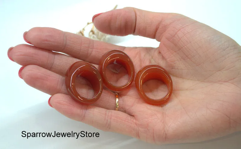 Natural carnelian agate ring band Carved stone ring size 9 10 Solid stackable ring Eastern style boho unisex ring Personalized Gift for her