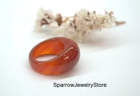 Natural carnelian agate ring band Carved stone ring size 9 10 Solid stackable ring Eastern style boho unisex ring Personalized Gift for her