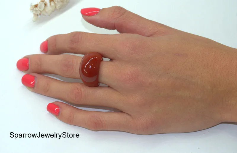 Natural carnelian agate ring band Carved stone ring size 9 10 Solid stackable ring Eastern style boho unisex ring Personalized Gift for her