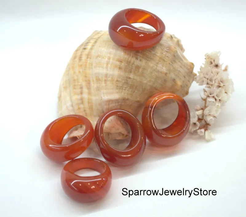 Natural carnelian agate ring band Carved stone ring size 9 10 Solid stackable ring Eastern style boho unisex ring Personalized Gift for her