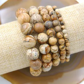 Natural Picture Jasper Gemstone Beads Stretch Bracelet Healing Reiki