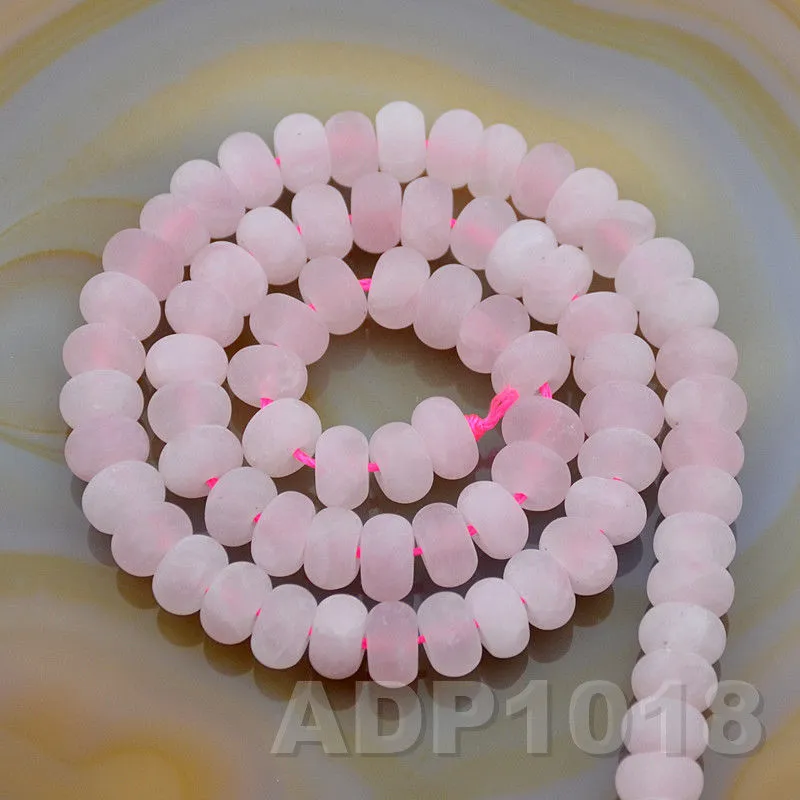 Natural Rose Quartz Gemstone Smooth/Matte/Faceted Rondelle Loose Beads on a 15.5" Strand