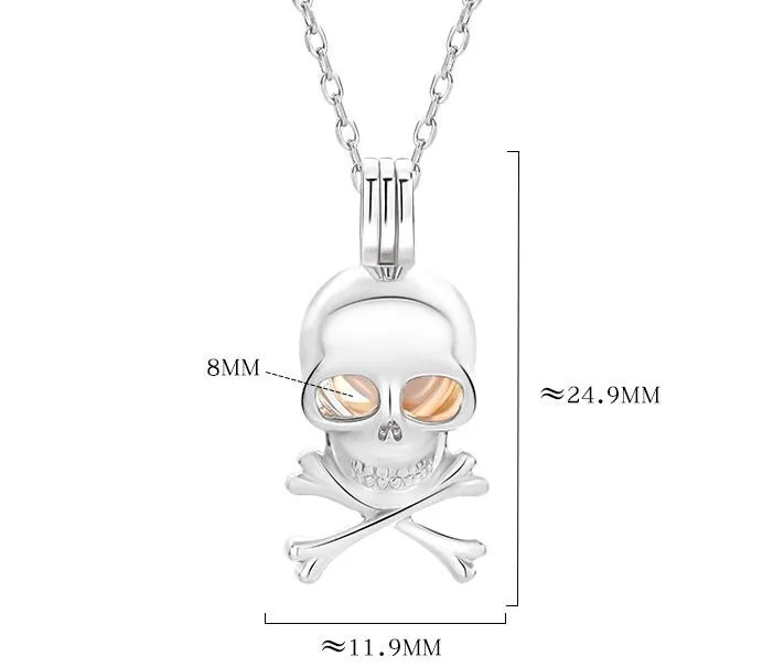 Necklace Pendant Blank Setting Halloween Scull 12x25mm Sterling Silver Fine 925 For One Bead No Prong DIY Jewelry Finding Wholesale 1pc