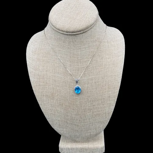 Necklace Sterling Silver Oval In Shape Blue Topaz Pendant