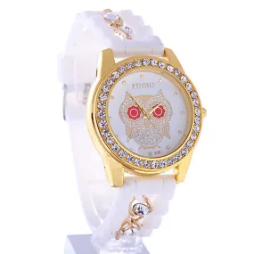 New Dress Casual Owl Quartz Clock Female Popular Relogio Luxury Diamond Ladies Wristwatches Women Silicone Chain Fashion Watch