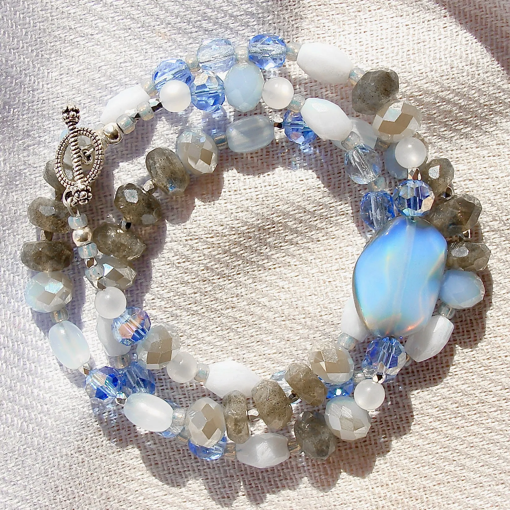 Niall: Gemstone Wrap Bracelet in Blue and Gray