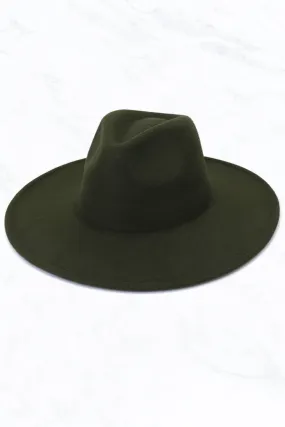 Olive Green Big Brim Peach Heart Top Jazz Hat