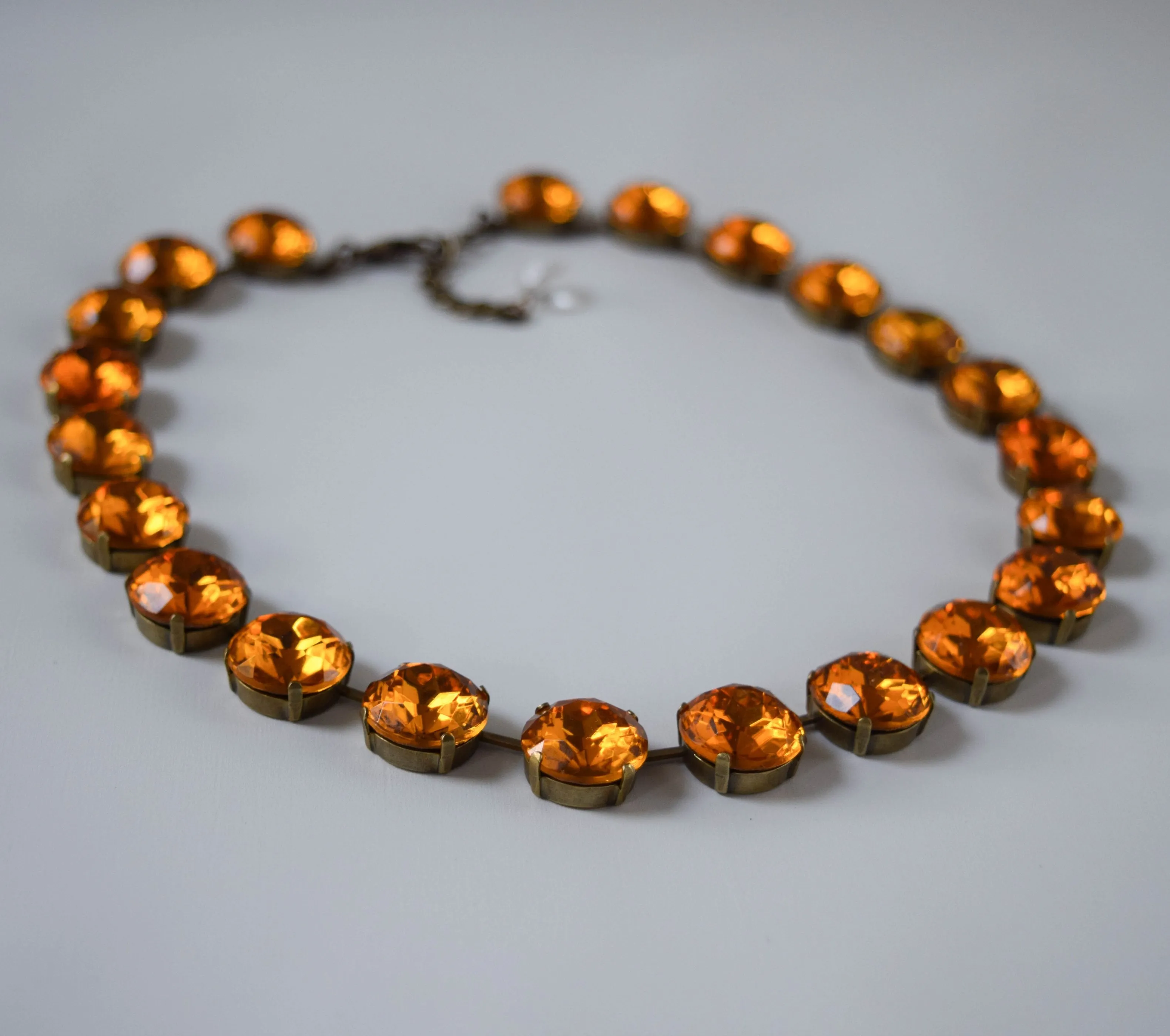 Orange Crystal Riviere Necklace - Medium Round