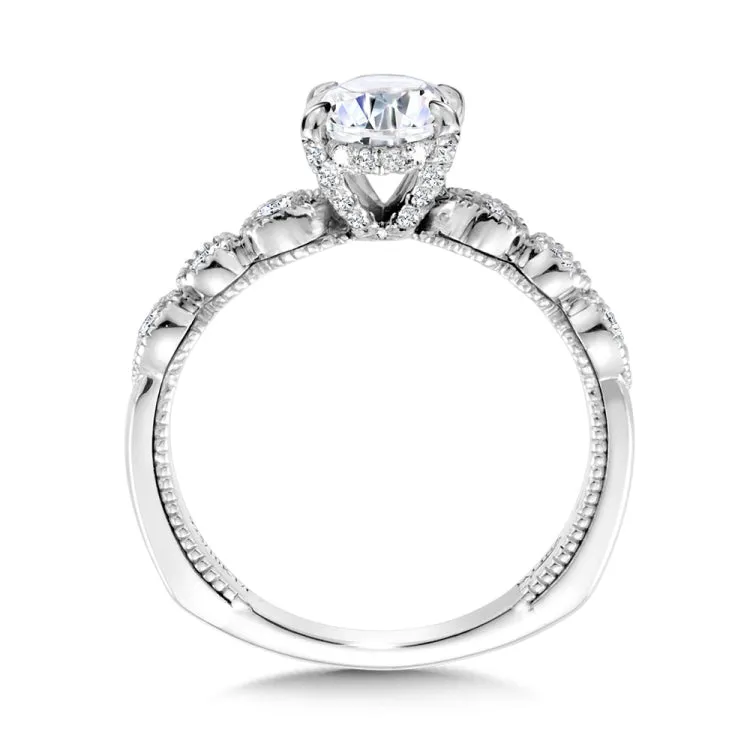 Oval-Cut, Stackable & Milgrain-Beaded Hidden Halo Diamond Engagement Ring