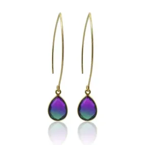 Peacock Aura Drop Long Gold Earrings