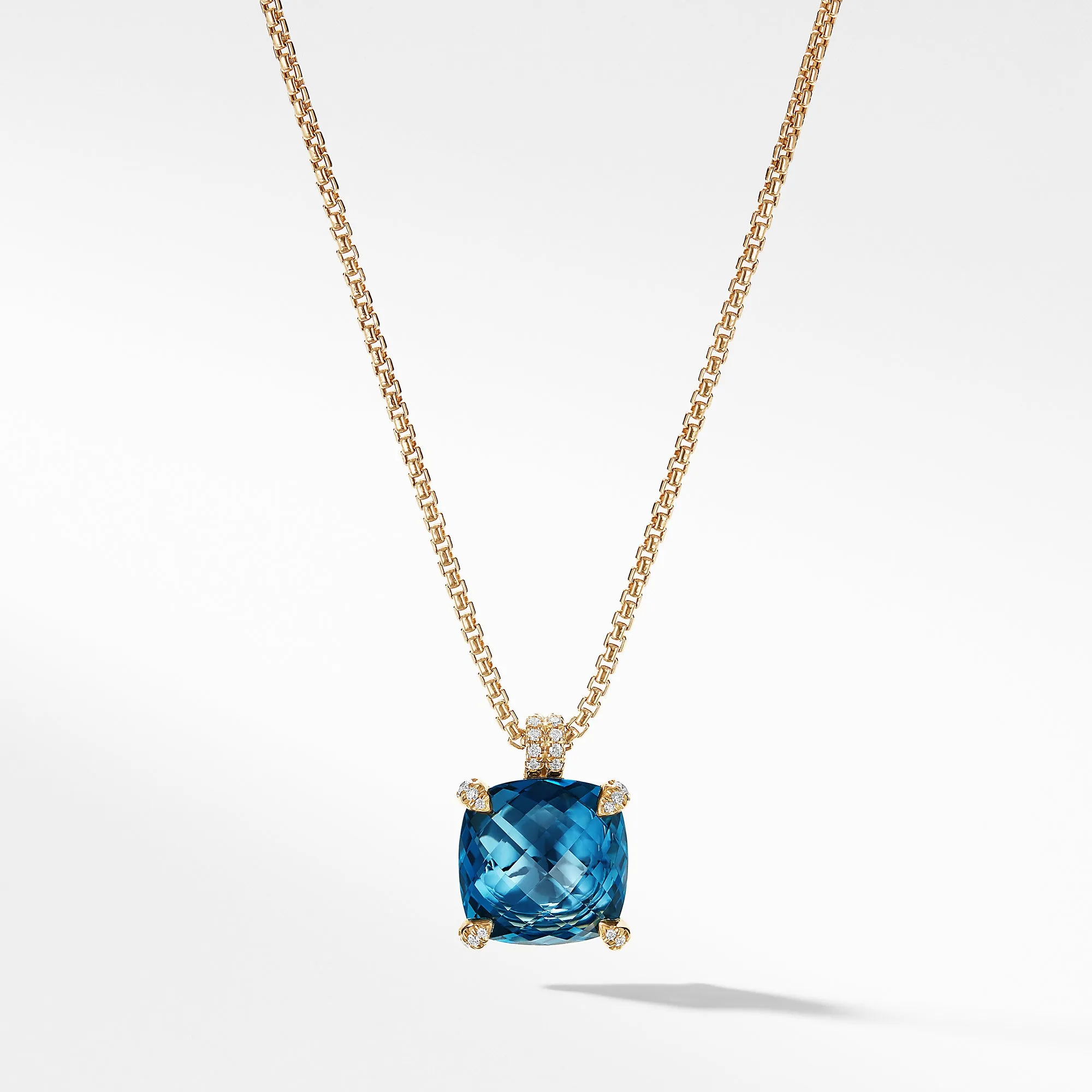 Pendant Necklace with Hampton Blue Topaz and Diamonds in 18K Gold, 18" Length