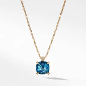 Pendant Necklace with Hampton Blue Topaz and Diamonds in 18K Gold, 18" Length