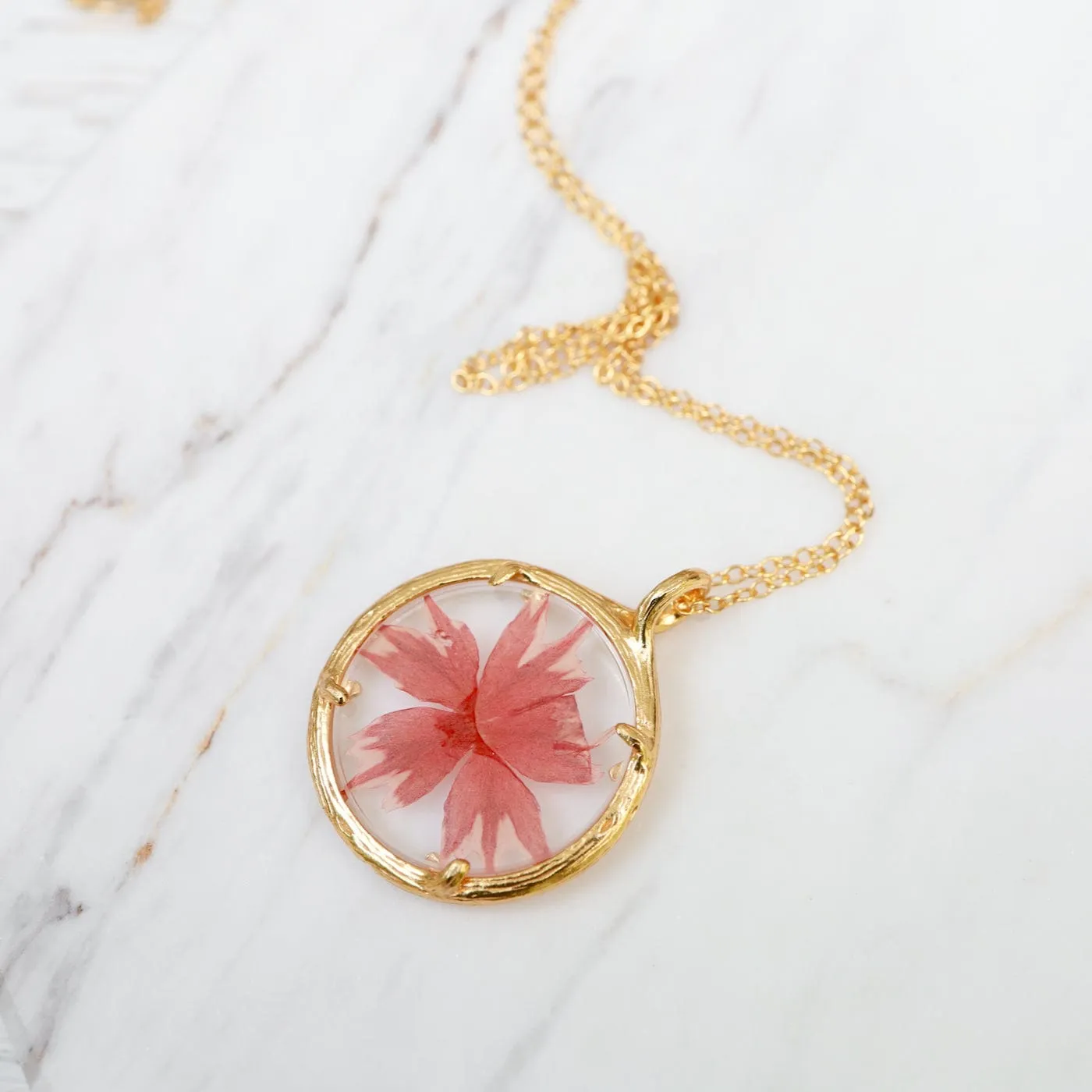 Phlox Small Glass Botanical Necklace - 18K Gold Vermeil