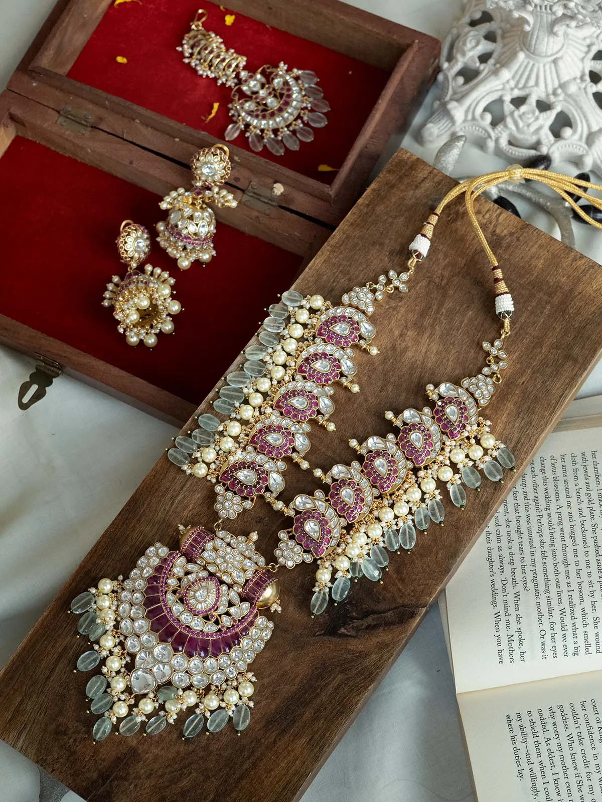 Pink Color Gold Plated Jadau Kundan Bridal Necklace Set - PK-S110WP