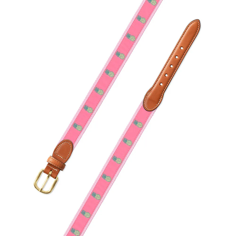 Pink Pineapple Motif Leather Tab Belt