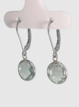 Prasiolite (Green Quartz) Round Bezel Earrings in 14KW - EAR-044-BZGM14W-GQZ-12