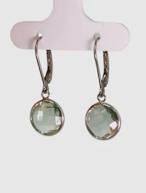 Prasiolite (Green Quartz) Round Bezel Earrings in 14KW - EAR-044-BZGM14W-GQZ-12