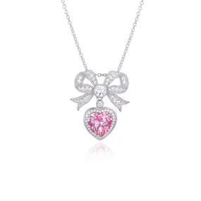 'Princess' Bow and Crystal Heart Silver Pendant