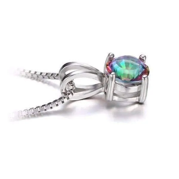 Rainbow Fire Genuine Mystic Topaz Round Cut 1CT IOBI Precious Gems Pendant Necklace