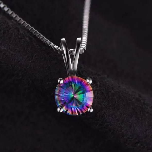 Rainbow Fire Genuine Mystic Topaz Round Cut 1CT IOBI Precious Gems Pendant Necklace