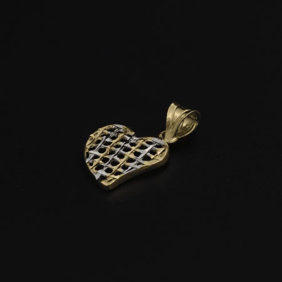 Real Gold 2C Curved Net Heart Pendant