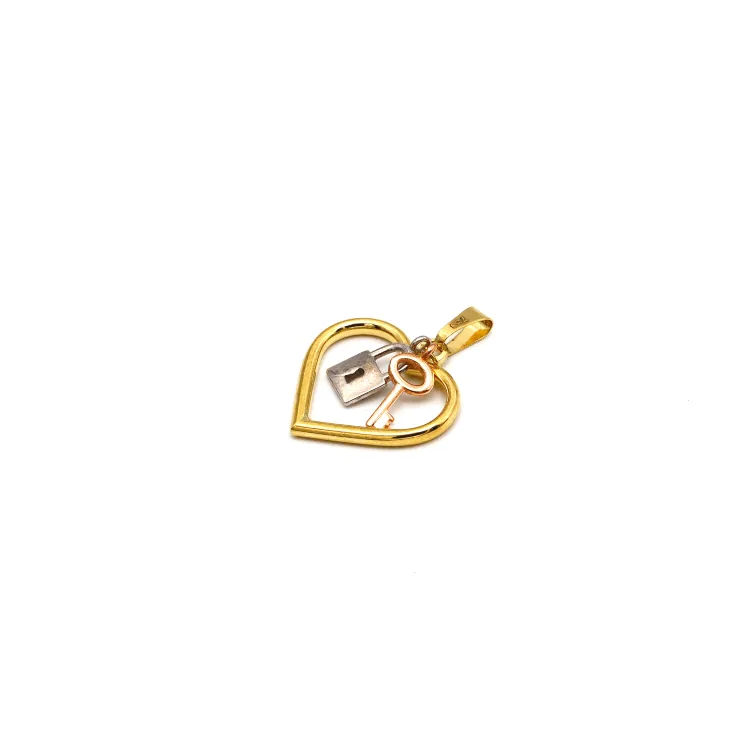 Real Gold 3 Color Heart Key Lock Pendant 1494-TC P 1853