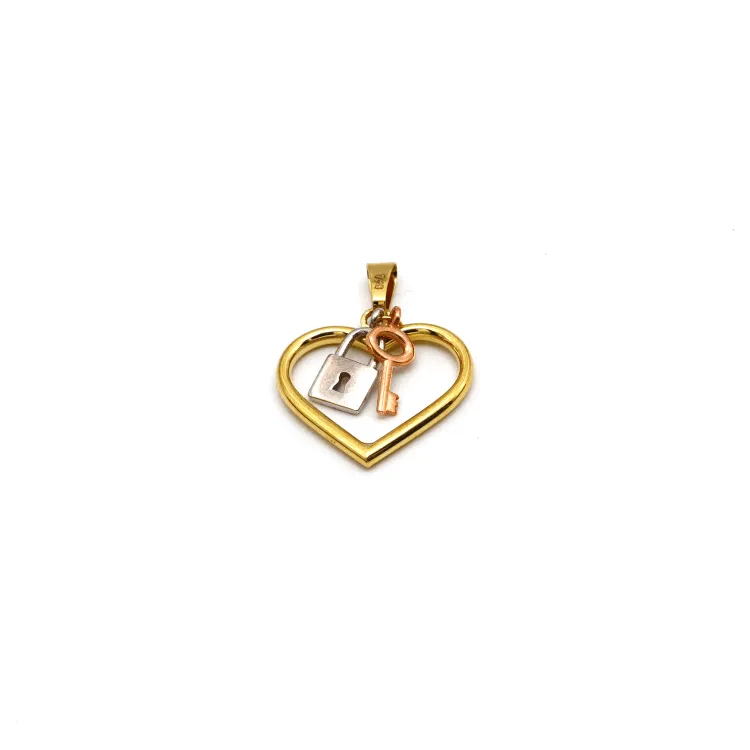 Real Gold 3 Color Heart Key Lock Pendant 1494-TC P 1853