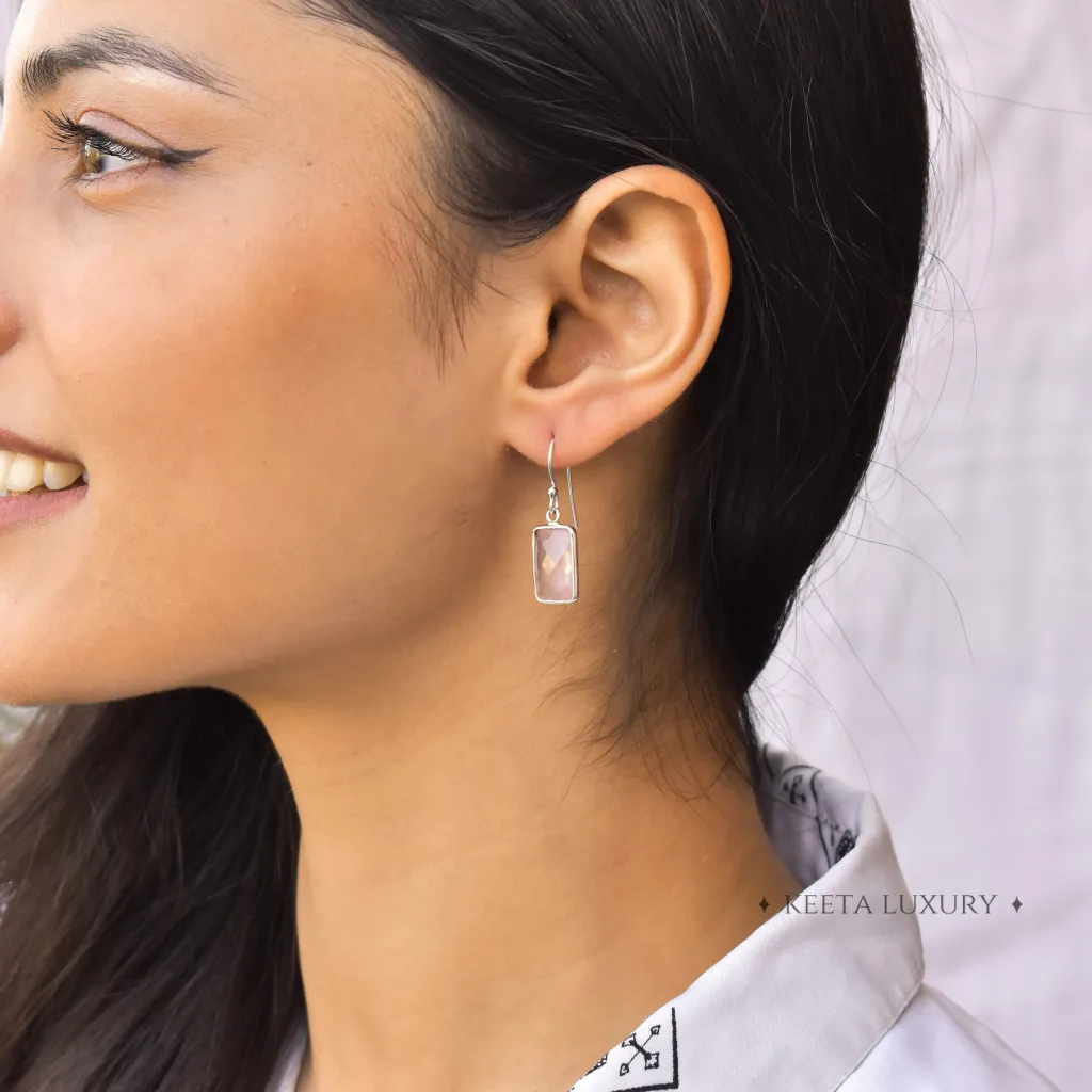 Rectangular Strength - Rose Quartz Earrings