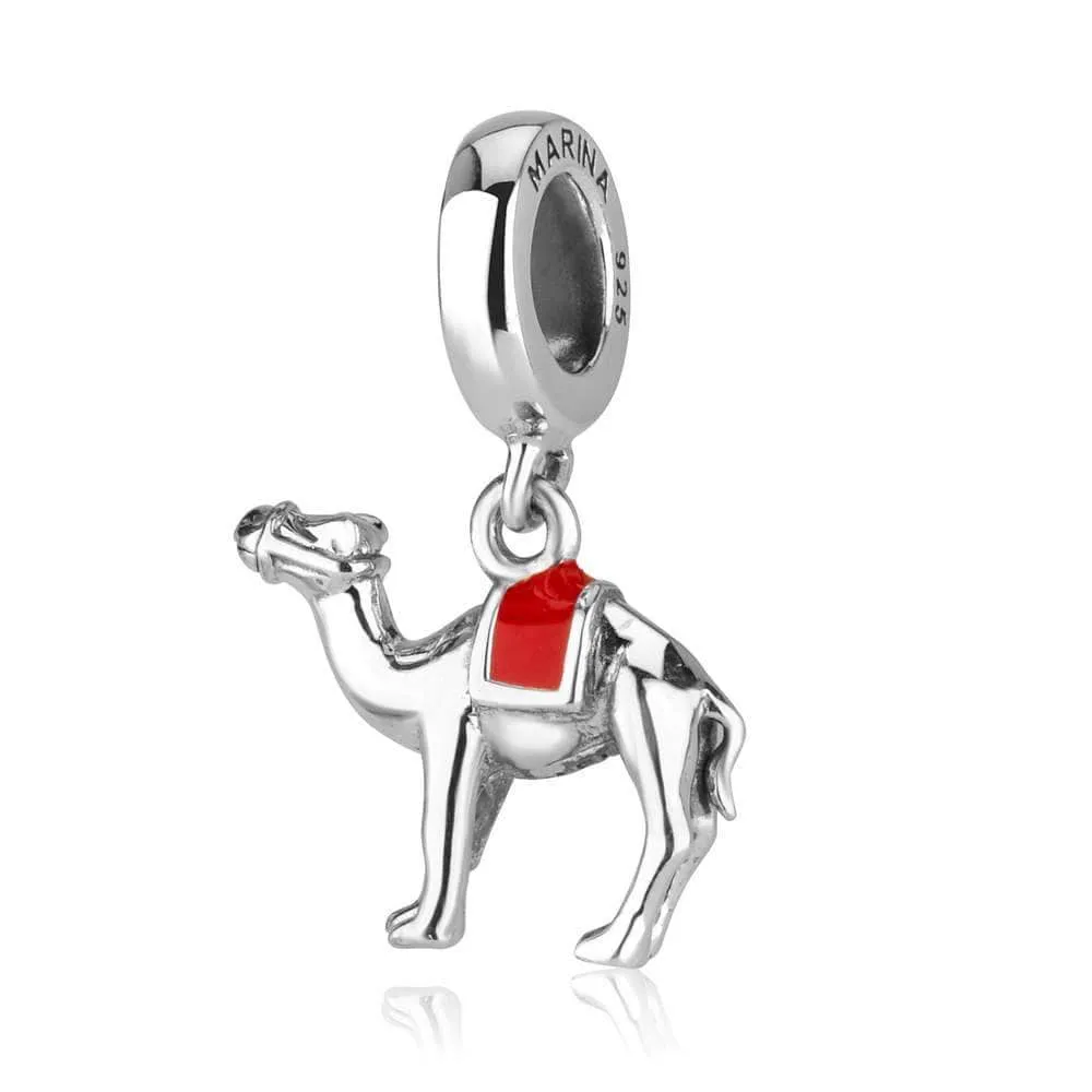 Red Enamel Camel Shape Pendant Charm Silver Israel Jewish Jewelry Holy Land New