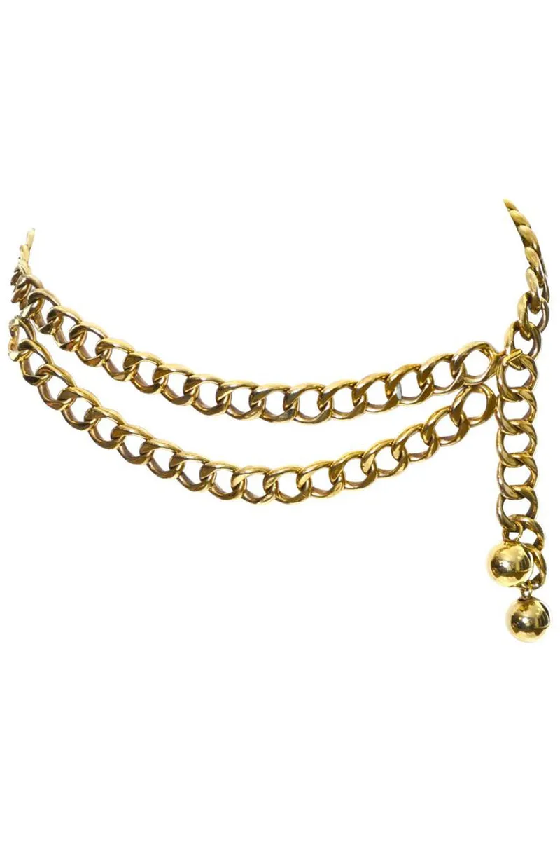 RESERVED // 1985 Chanel Vintage Double Chain Belt w/ Gold Balls in Original Box