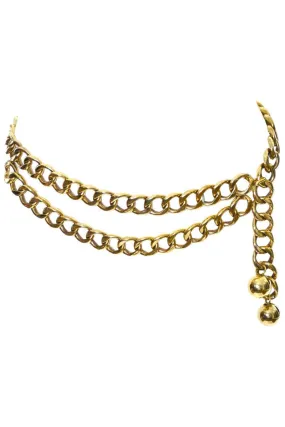 RESERVED // 1985 Chanel Vintage Double Chain Belt w/ Gold Balls in Original Box