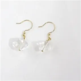 Rock Crystal Quartz Cube Earrings- Gold Ear Wires