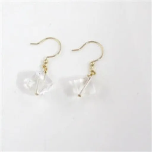 Rock Crystal Quartz Cube Earrings- Gold Ear Wires