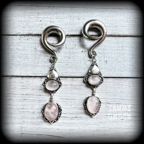 Rose quartz ear weights-Gemstone gauged earrings