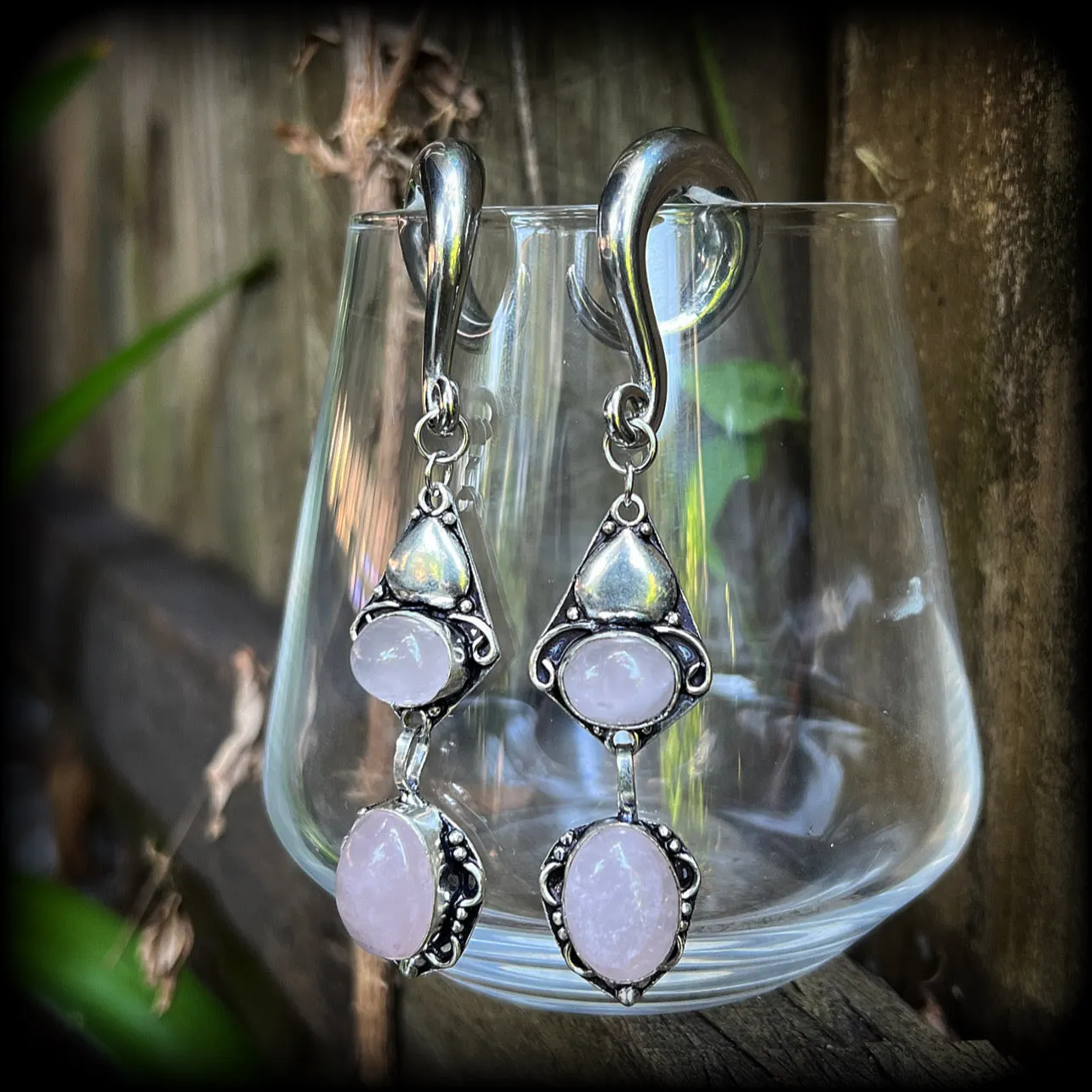 Rose quartz ear weights-Gemstone gauged earrings