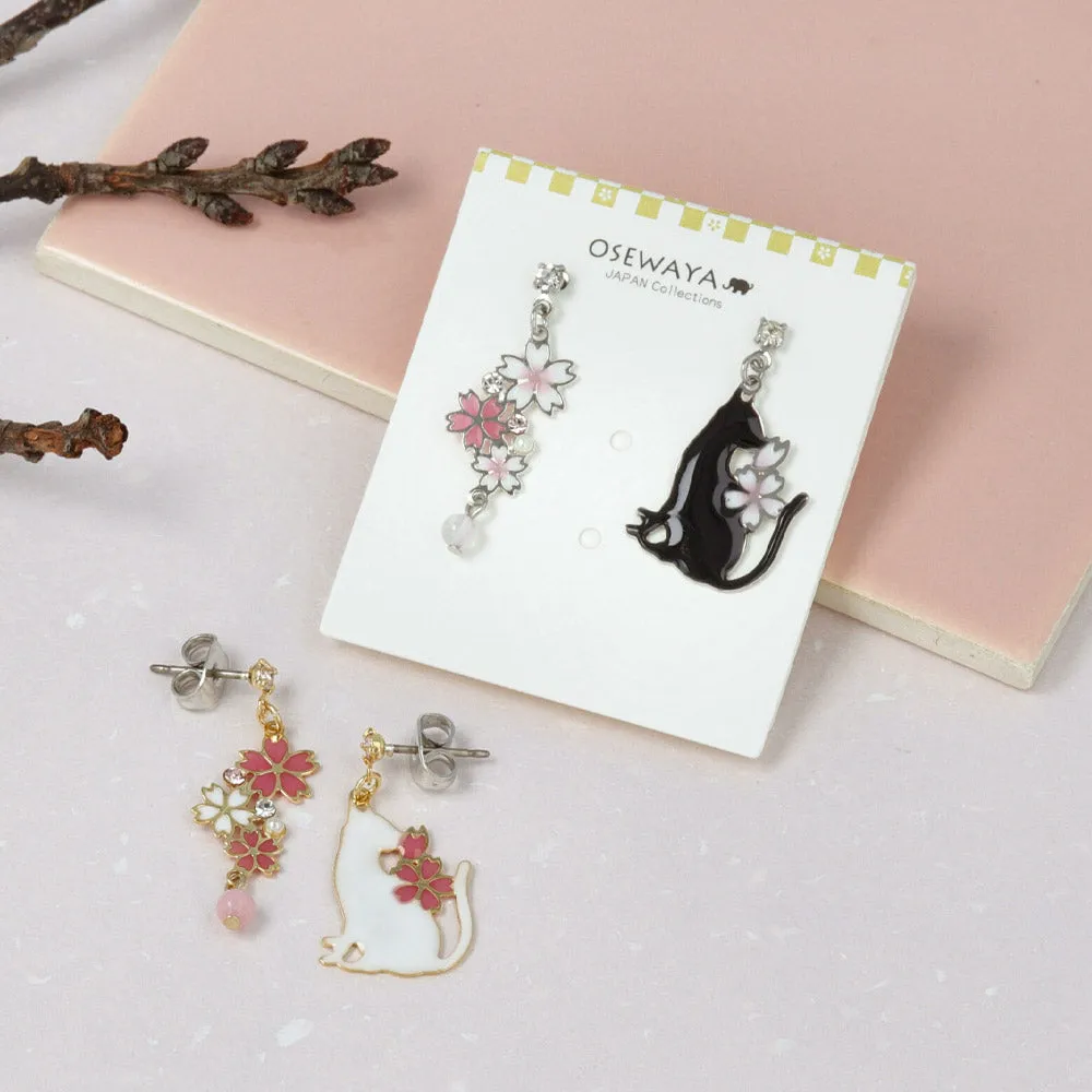 Sakura Cat Mismatched Earrings