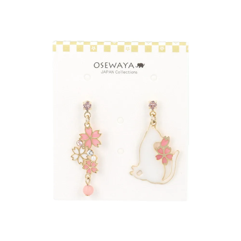 Sakura Cat Mismatched Earrings