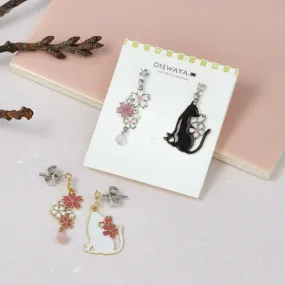 Sakura Cat Mismatched Earrings