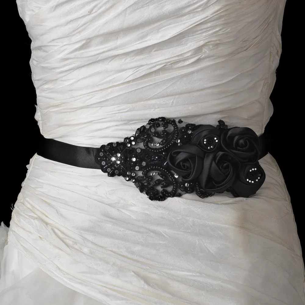 Satin Flowers & Crystals on Lace Bridal Belt